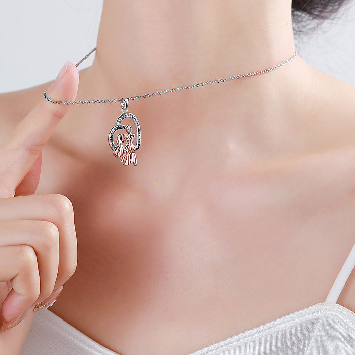 Simple Style Heart Shape Artificial Crystal Copper Metal Pendant Necklace 1 Piece