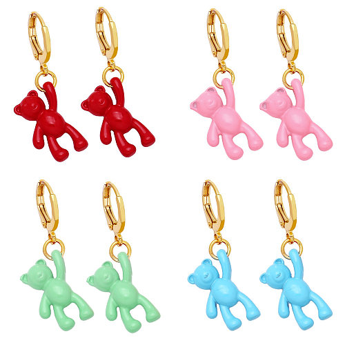 Bear Earrings Female European And American Personality Retro Candy Color Copper Earrings