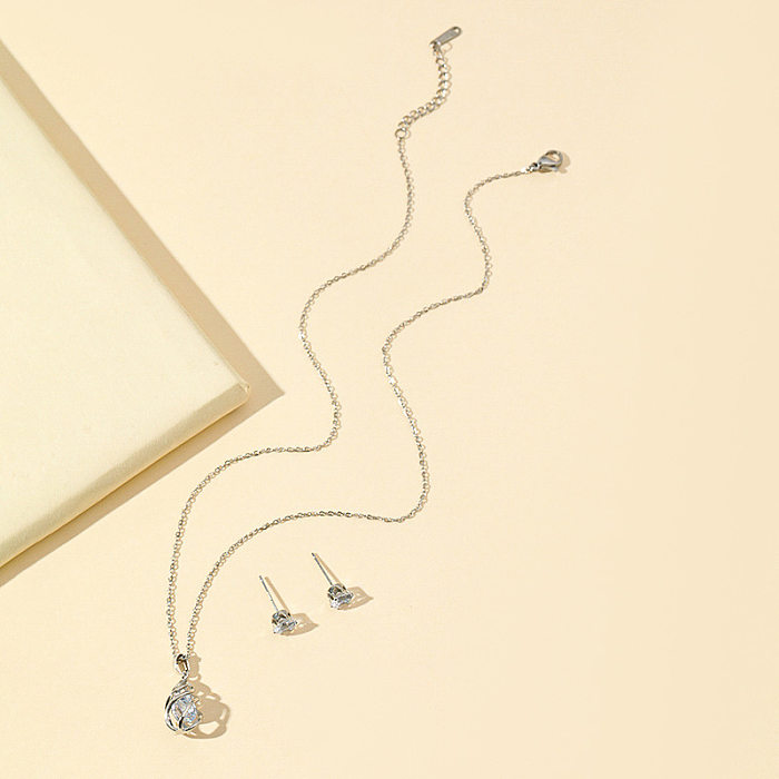 Mode Wassertropfen Verkupferung Inlay Zirkon Damen Ohrringe Halskette 1 Set