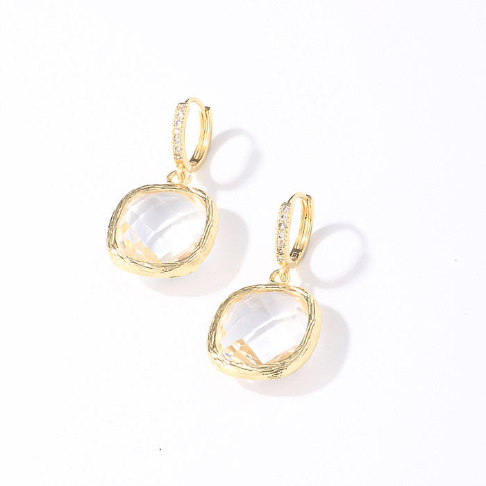 1 Pair Casual Simple Style Round Oval Plating Inlay Copper Crystal Glass Zircon Gold Plated Drop Earrings