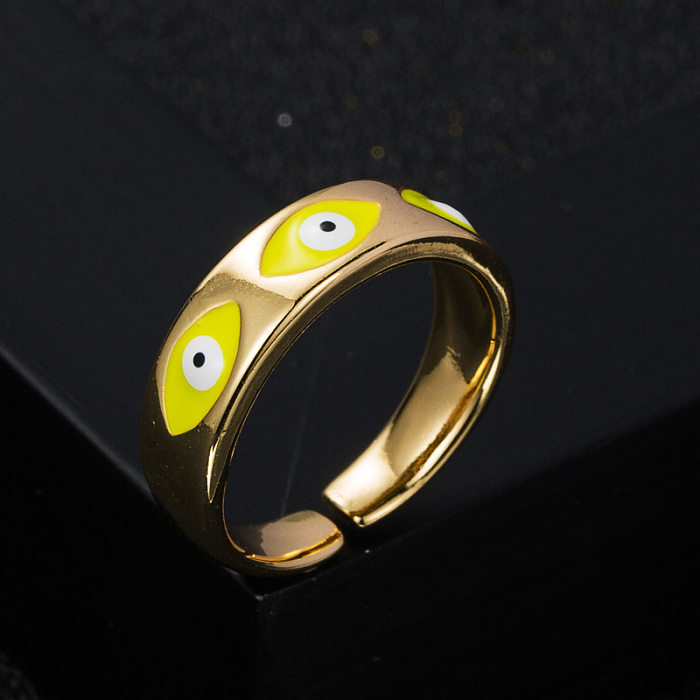 Accesorios de anillo de cobre abierto de ojo de diablo de aceite de goteo de oro Real chapado en cobre de moda