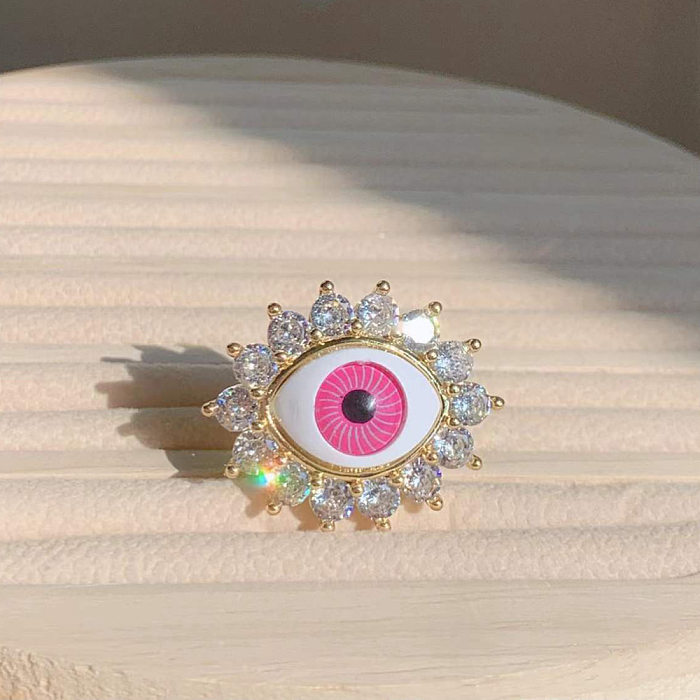 Classic Style Eye Copper Inlay Resin Zircon Open Rings