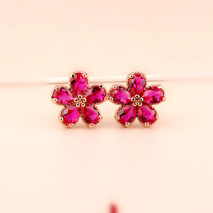 1 Pair Casual Sweet Flower Polishing Plating Inlay Copper Zircon Ear Studs