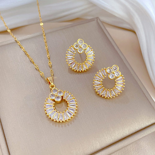IG Style Simple Style Circle Titanium Steel Plating Inlay Zircon Earrings Necklace