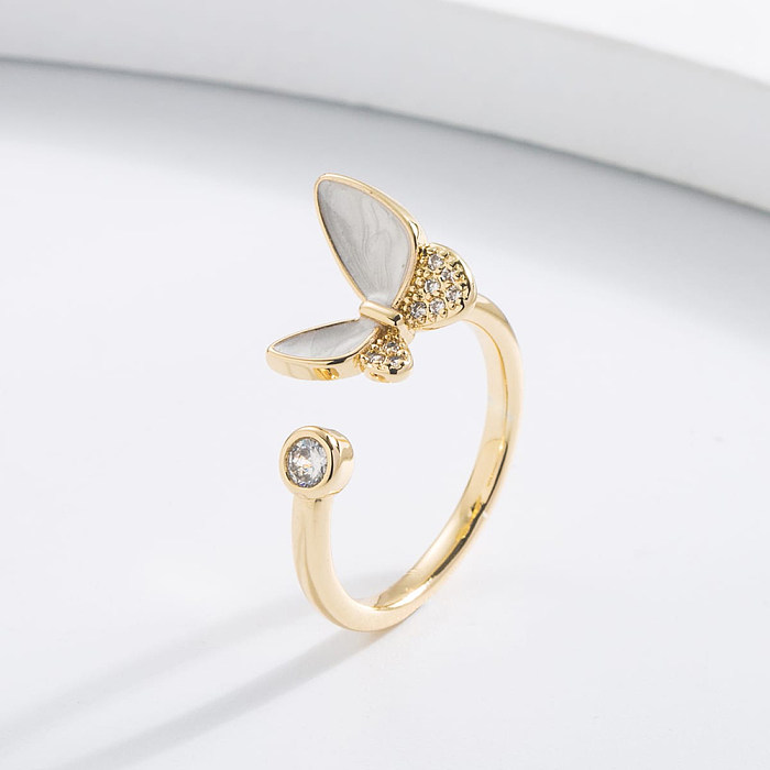 Fashion Butterfly Copper Gold Plated Zircon Open Ring
