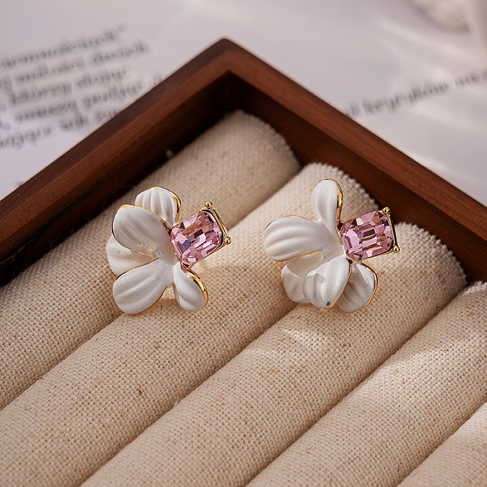 1 Pair Simple Style Flower Inlay Copper Zircon Ear Studs