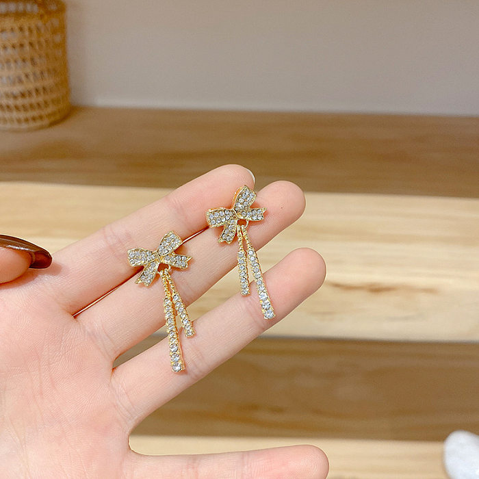 Fashion Heart Shape Bow Knot Copper Inlay Artificial Pearls Zircon Earrings 1 Pair