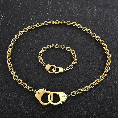 Retro Solid Color Stainless Steel Chain 18K Gold Plated Bracelets Necklace