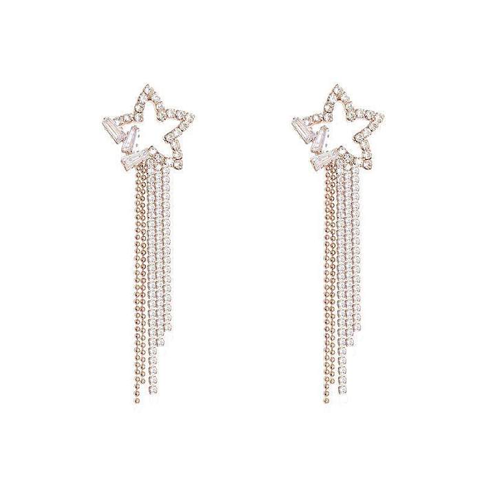 Fashion Star Copper Tassel Inlay Zircon Drop Earrings 1 Pair