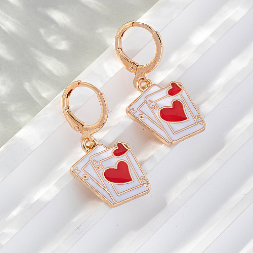 1 Pair Casual Simple Style Poker Heart Shape Enamel Copper Drop Earrings