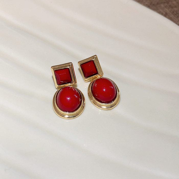 1 Pair Glam Retro Water Droplets Inlay Copper Artificial Pearls Resin Drop Earrings