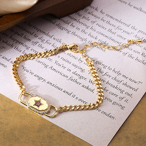 Retro Simple Style Cross Devil'S Eye Heart Shape Copper Plating Inlay Zircon 18K Gold Plated Bracelets