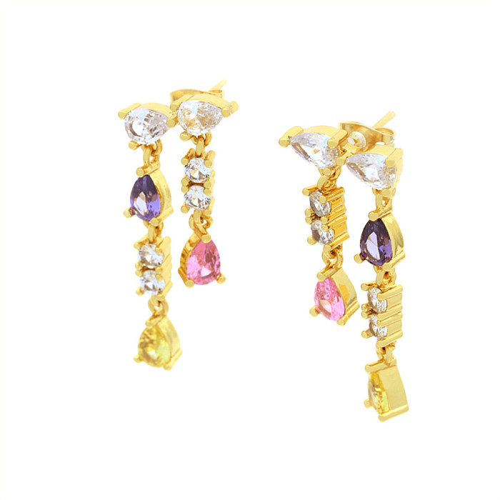 1 Pair Luxurious Shiny Water Droplets Tassel Plating Inlay Copper Zircon 18K Gold Plated Drop Earrings