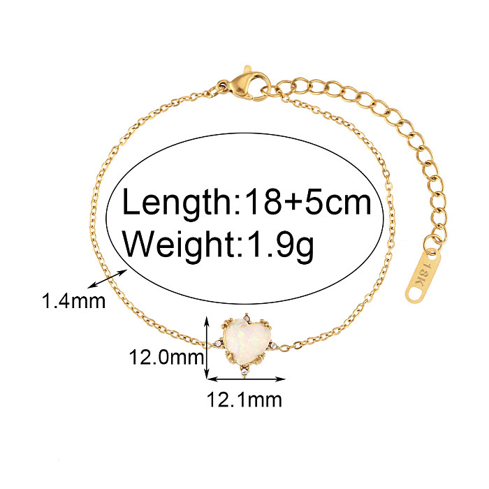 Vintage Style Simple Style Classic Style Heart Shape Stainless Steel Gem Inlay Artificial Gemstones 18K Gold Plated Women'S Bracelets Earrings Necklace