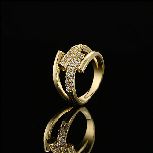 Simple Real Gold Electroplated Micro-inlaid Zircon Geometric Opening Ring