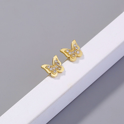 1 Pair Elegant Fashion Butterfly Copper Inlay Zircon Ear Studs