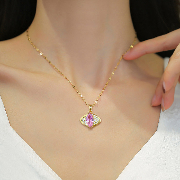 Fashion Eye Titanium Steel Copper Inlay Zircon Pendant Necklace