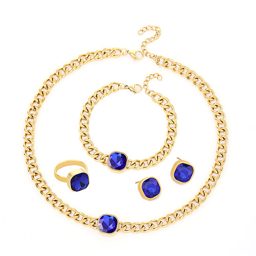 Glam luxueux dame géométrique titane acier incrusté Zircon anneaux boucles d'oreilles collier