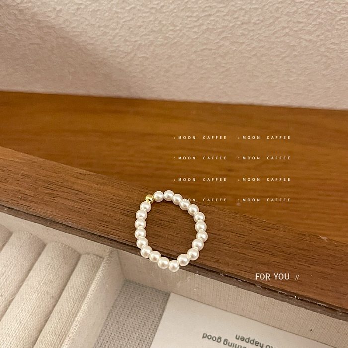 1 Piece Simple Style Round Artificial Pearl Copper Patchwork Rings