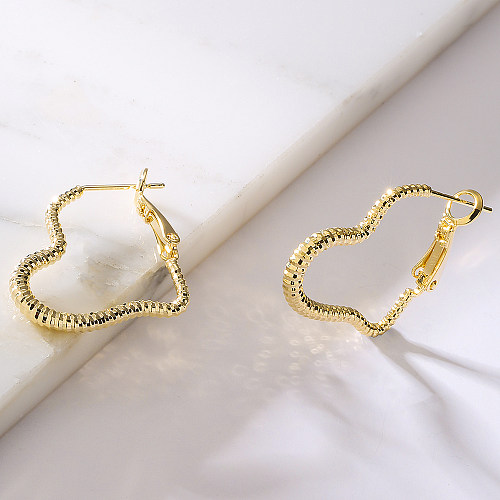 Fashion Heart Shape Copper Gold Plated Hoop Earrings 1 Pair