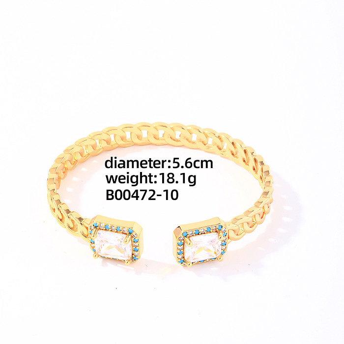 Elegante, glamouröse Vintage-Stil-Armbänder mit geometrischem Rechteck, Kupferbeschichtung, Inlay, Zirkon und vergoldeten Ringen