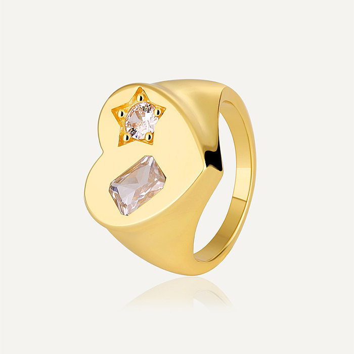 Simple Style Heart Shape Copper Plating Inlay Zircon Gold Plated Rings