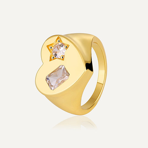 Simple Style Heart Shape Copper Plating Inlay Zircon Gold Plated Rings