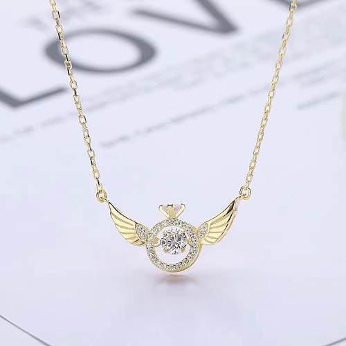 Fashion Simple Style Angel Wings Heart Shape Copper Plating Inlaid Zircon Zircon Pendant Necklace