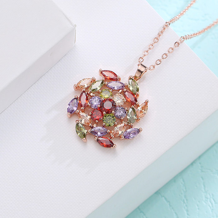 Simple Style Heart Shape Flower Copper Zircon Necklace Pendant In Bulk