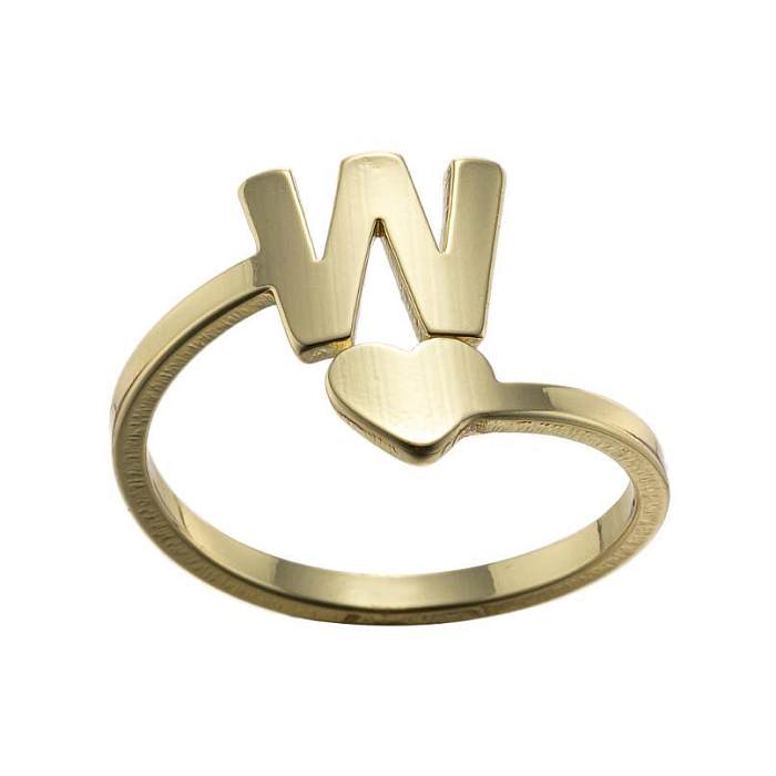 Fashion Letter Heart Shape Stainless Steel Plating Open Ring 1 Piece
