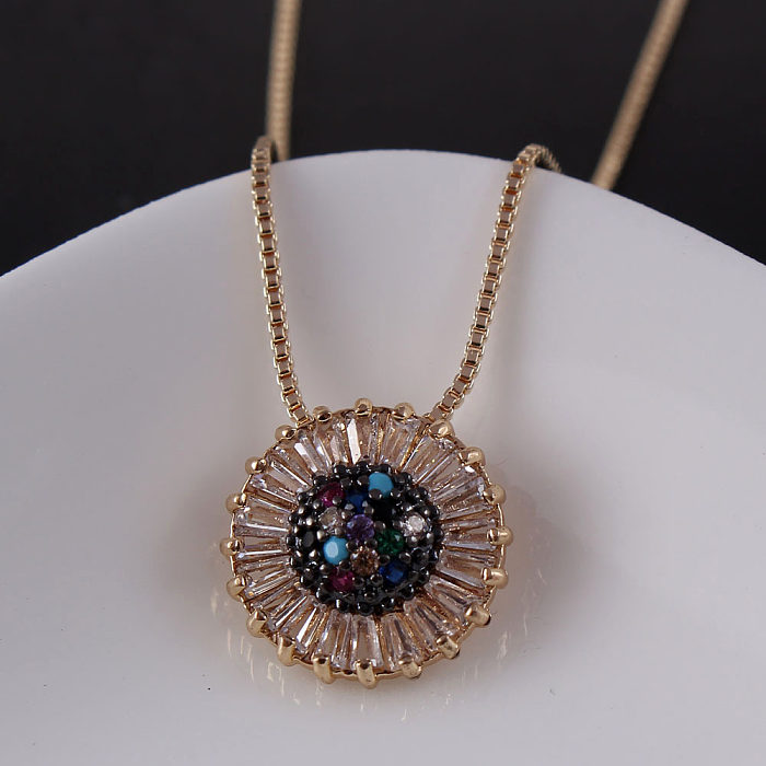 Luxurious Flower Copper Plating Inlay Zircon Gold Plated Pendant Necklace