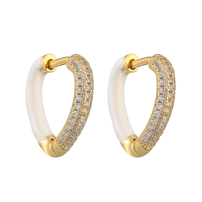 1 Pair Elegant Heart Shape Enamel Plating Inlay Copper Zircon Gold Plated Earrings