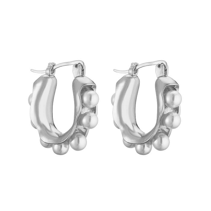 1 paire de clous d'oreilles en forme de U, Style Simple, incrustation de perles en cuivre