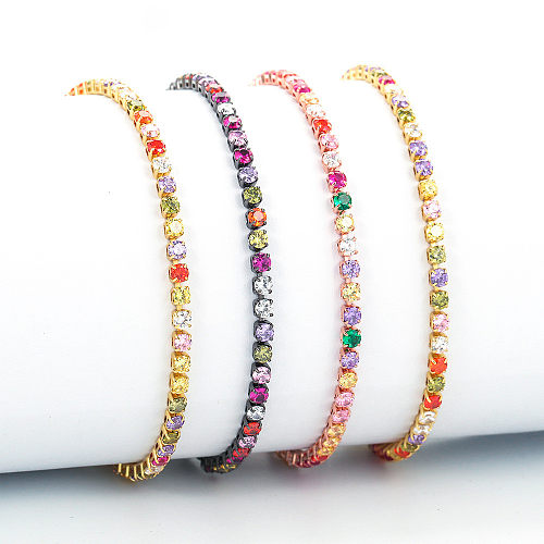 Pulseira simples de cobre com zircônia multicolorida de fileira única