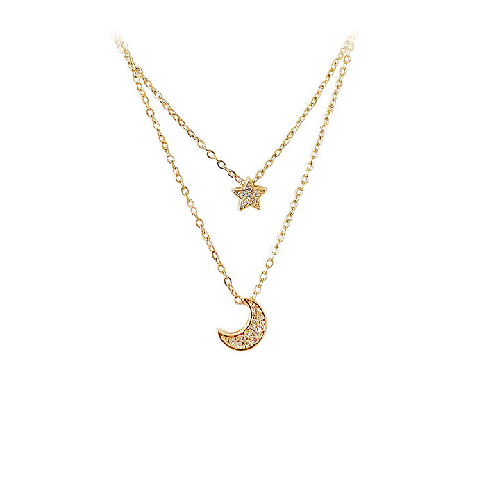Fashion Star Moon Solid Color Copper Inlay Zircon Necklace 1 Piece