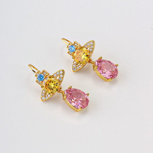 1 Pair Elegant Lady Geometric Inlay Copper Zircon Drop Earrings