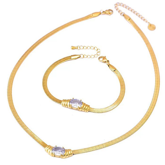 Simple Style Solid Color Titanium Steel Plating 18K Gold Plated Bracelets Necklace