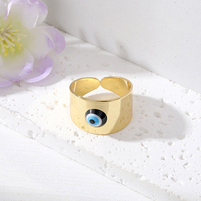 Simple Style Devil'S Eye Copper Enamel Open Ring