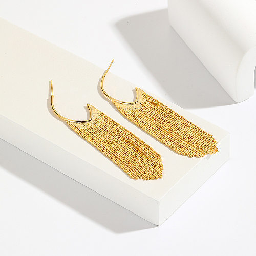 1 Pair Modern Style Tassel Plating Copper 18K Gold Plated Earrings