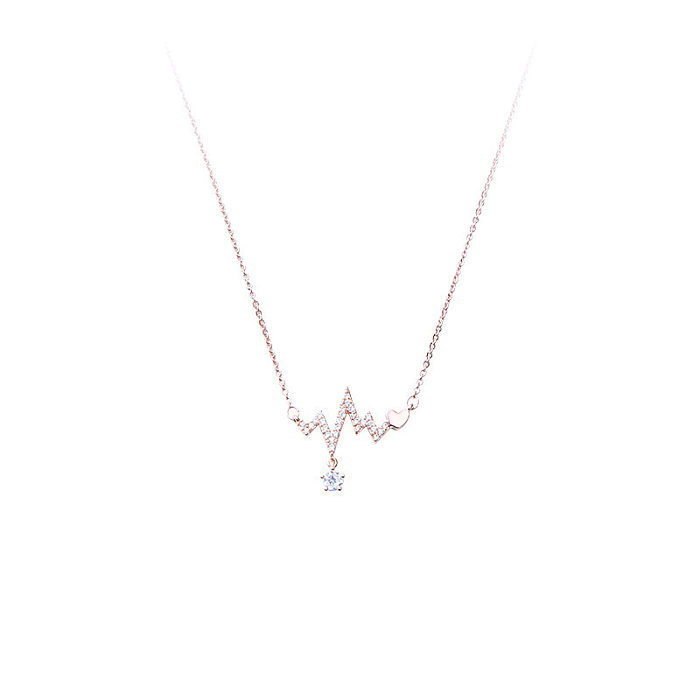 Moda electrocardiograma forma de corazón incrustaciones de cobre diamante artificial circón colgante collar 1 pieza