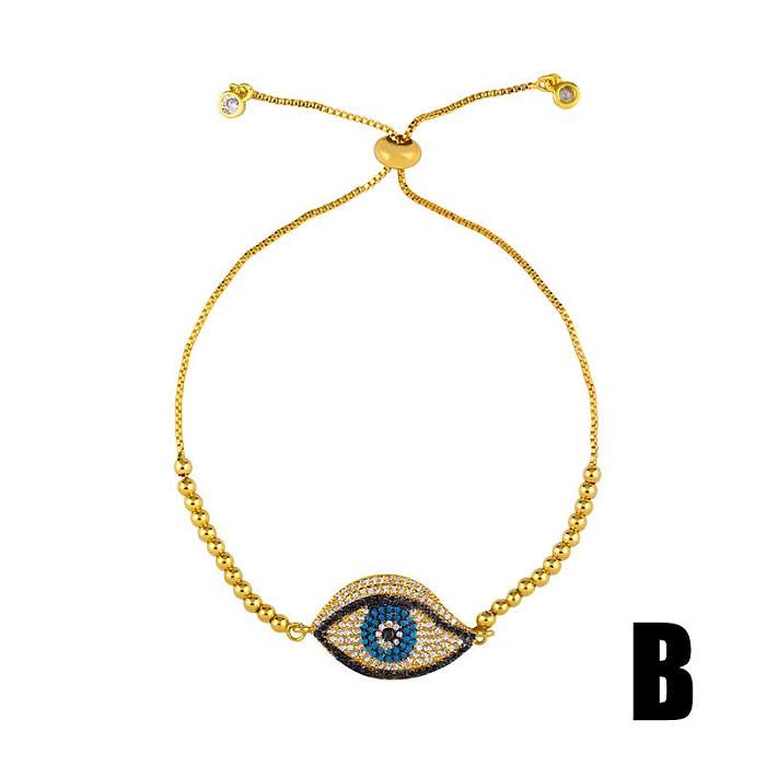 Drip Oil Color Copper Inlay Zircon Blue Eye Bracelet NHAS156964