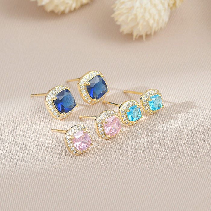 Simple Style Square Copper Plating Inlay Zircon Ear Studs 1 Set
