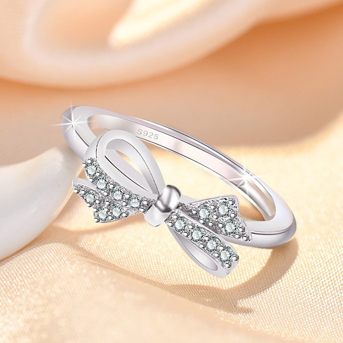 Simple Style Bow Knot Copper Plating Inlay Zircon Open Rings