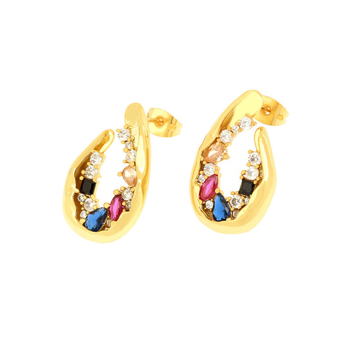 1 Pair Basic Vintage Style Irregular Plating Inlay Copper Zircon 18K Gold Plated Ear Studs