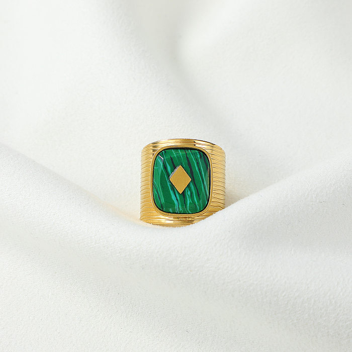 Vintage Style Square Stainless Steel Plating Malachite Open Ring