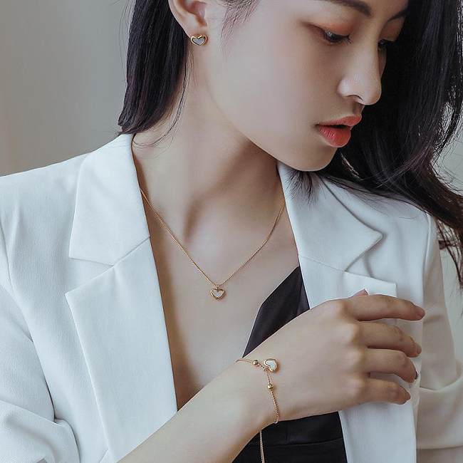Simple Style Heart Shape Titanium Steel Patchwork 18K Gold Plated Bracelets Earrings Necklace