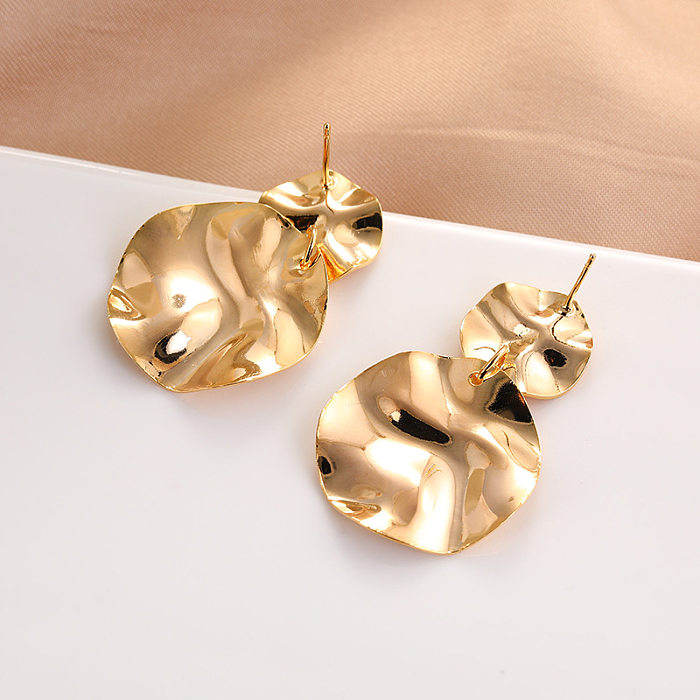 1 Pair Retro Lady Geometric Copper Water Ripples Gold Plated Ear Studs