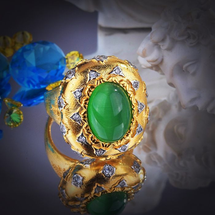 Retro Oval Copper Inlay Artificial Gemstones Opal Open Ring 1 Piece
