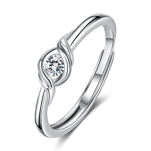 Simple Style Round Copper Plating Inlay Zircon Open Rings