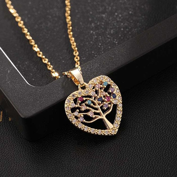 Fashion Tree Copper Plating Inlay Zircon Pendant Necklace 1 Piece